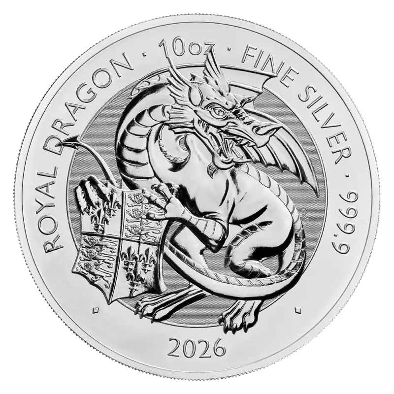 10 oz Bestie Tudorów Royal Dragon Srebrna Moneta | 2026