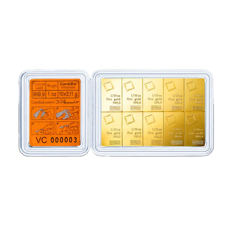 10 x 1/10 oz CombiBar® Złota Sztabka | Valcambi