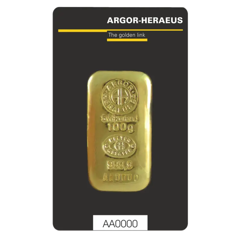 100g Złota Sztabka | Argor Heraeus | Odlewana