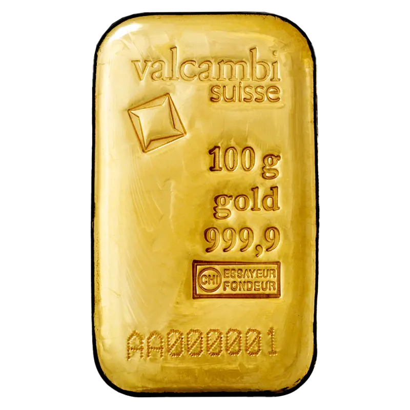 100g Złota Sztabka | Valcambi | Odlewana