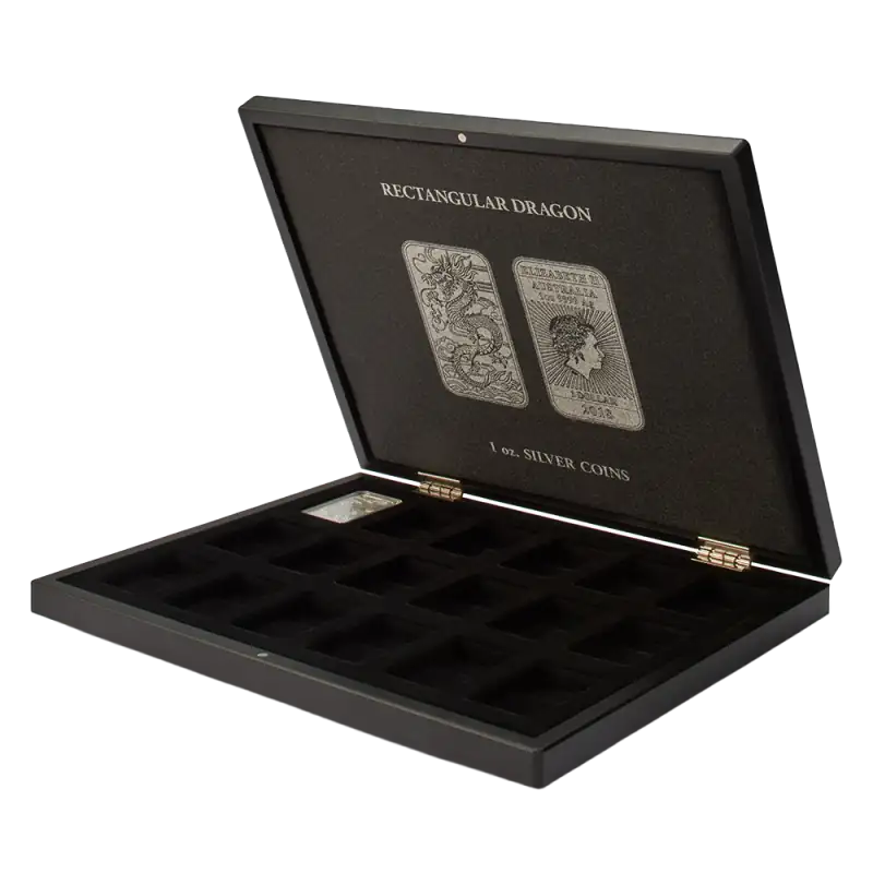 Volterra Uno | Coin Box for 18 Rectangular Dragon Silver Coins in Capsules